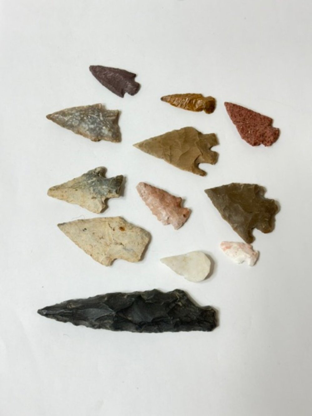 Authentic vintage or antique Native American flint arrowheads.